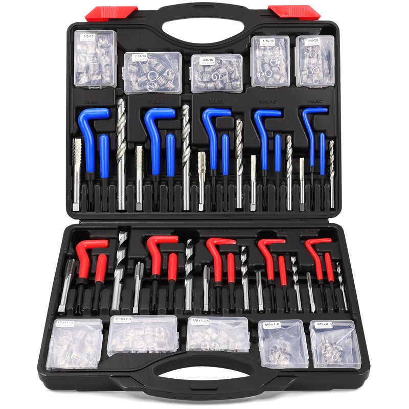 SEDY Helicoil Thread Repair Tool Kit: 320-Piece Metric SAE Heli Coil Rethreading Insert Drill Bits Spark Plug Automotive Engine Motor Stud Bolt Tap Universal Threaded Restorer Restoring Rethread - Image 1